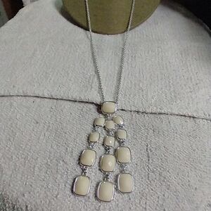 Liz Claiborne long silvertone white faceted dangle statement necklace